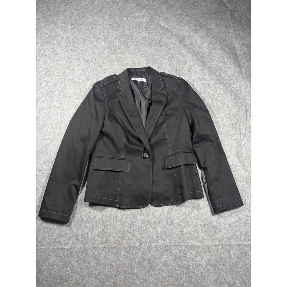Kasper Black Blazer Jacket Women Size 6 Single Button Contrast Stitch